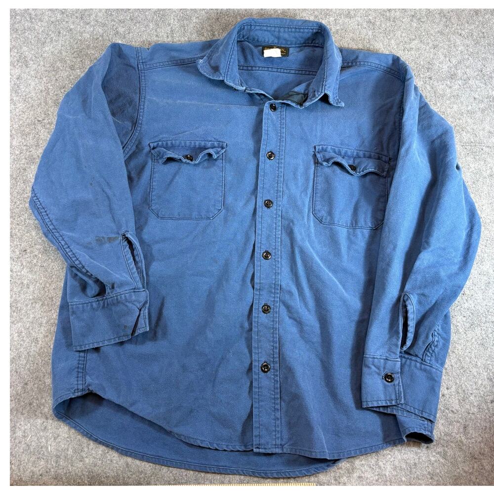 VINTAGE 90s Deerskin Melton Shirt Men Blue Button Up Long Sleeve Workwear USA XL